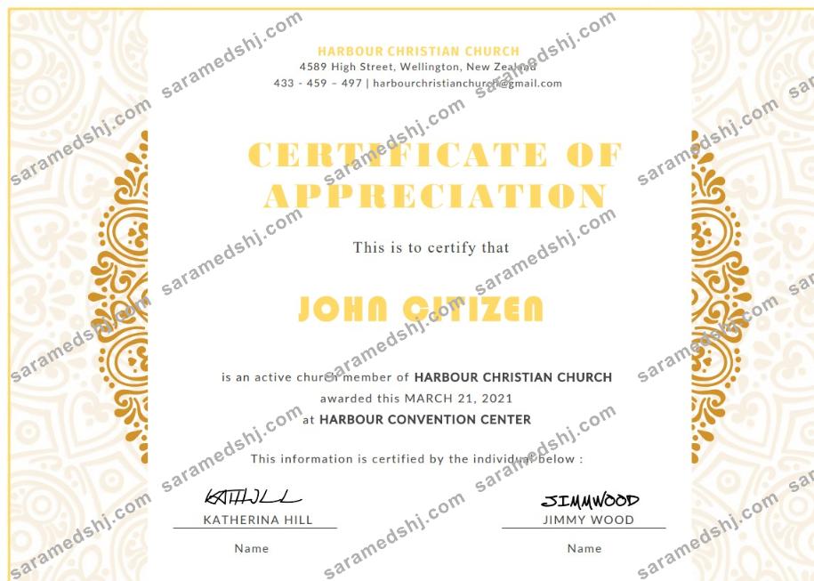 USA Church Certificate of Appreciation